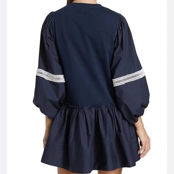 Tanya Taylor Kristie Mini Dress in Navy Blue and White Lace Poplin Sz M NEW - Picture 3 of 16